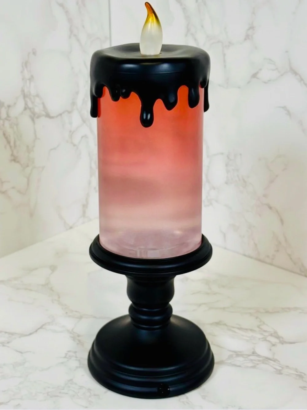 DECOR: Black & Orange Ghostly Glow LED Halloween Candle Filled w/Fluid, EUC